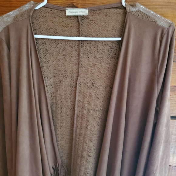 SOLD Micro suade fringe cardigan - Picture 3 of 3